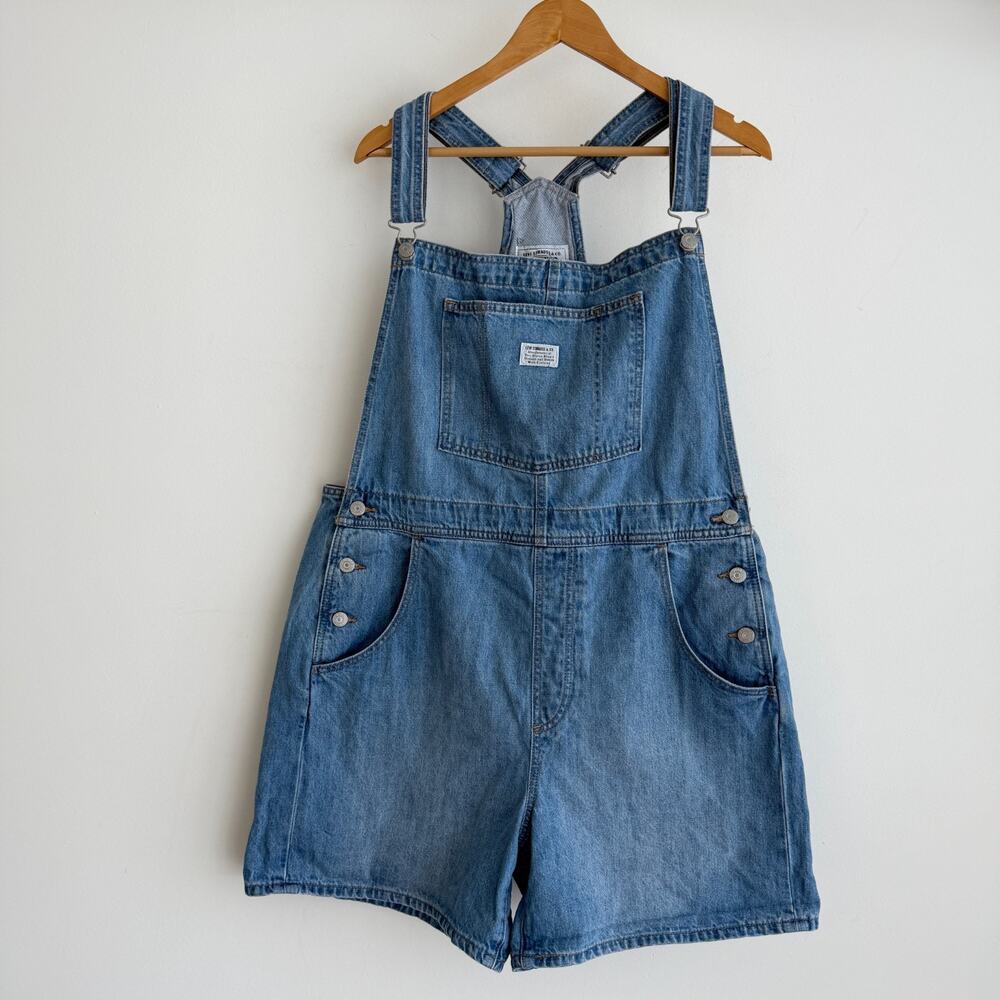 Free People Levis Overalls Shorts XL Denim Bib Shortalls Cottage Farmer Boho